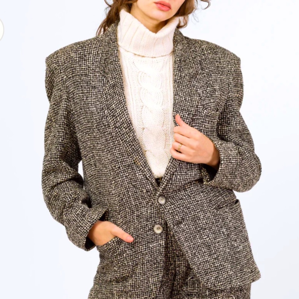 1980’s Emil Rutenberg black cream 100% silk tweed blazer size small